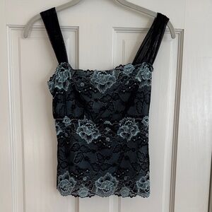 Arianne | Y2K Vintage Lace Camisole Sheer Floral Black Blue | S